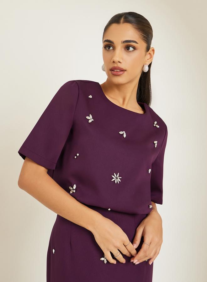Styli Women Purple Embellished Top and Skirt Co-Ords - Image 1